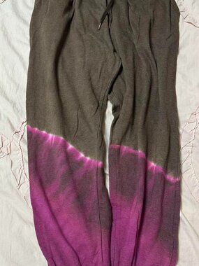 Bebe Sport Fuchsia + brown tie dye sweatpants.